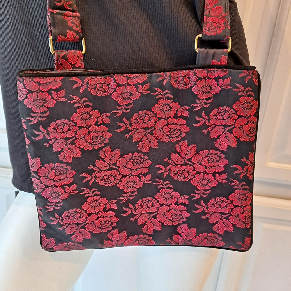 Cache Black and Pink Floral Crossbody Bag